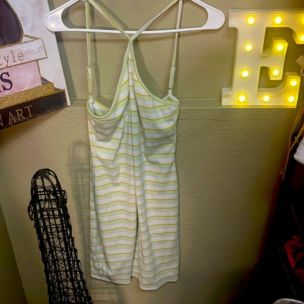 Green and white mini dress